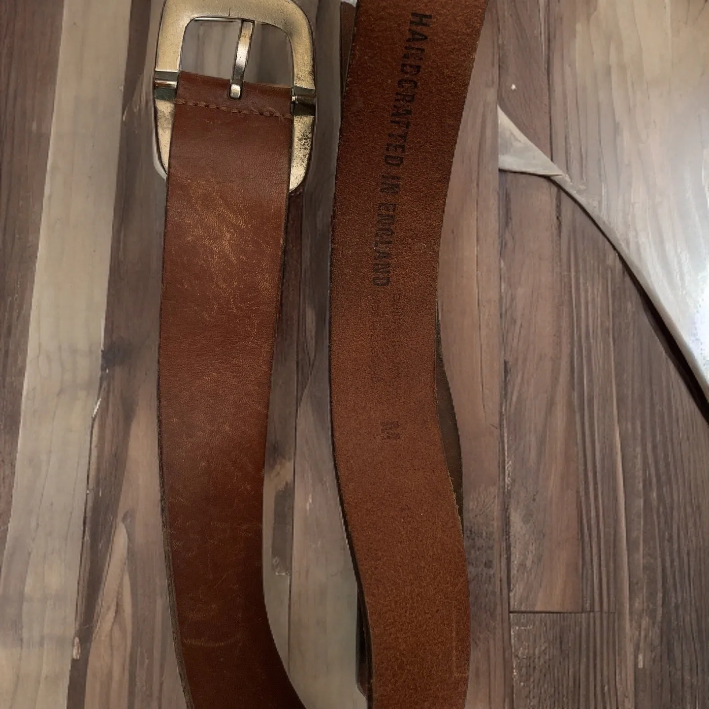 Vintage brown leather double roller buckle belts