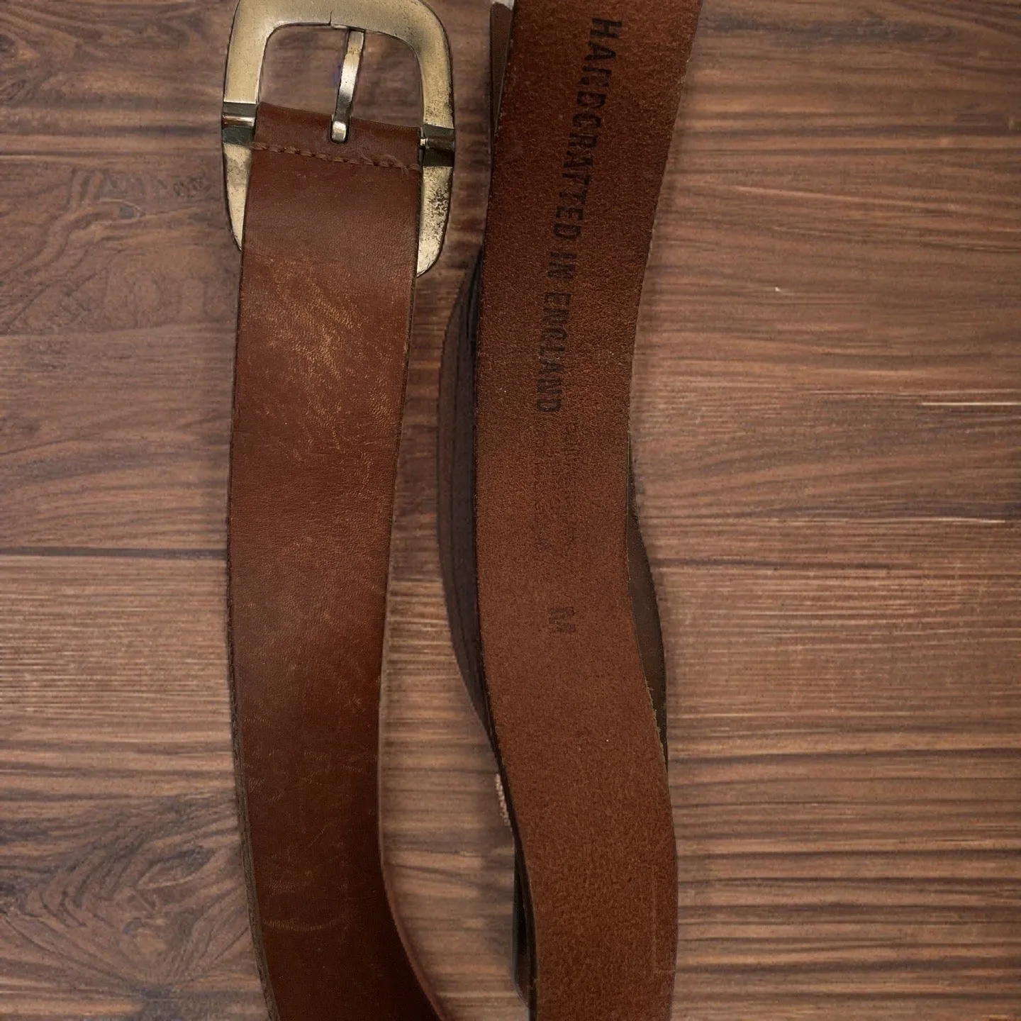 Vintage brown leather double roller buckle belts