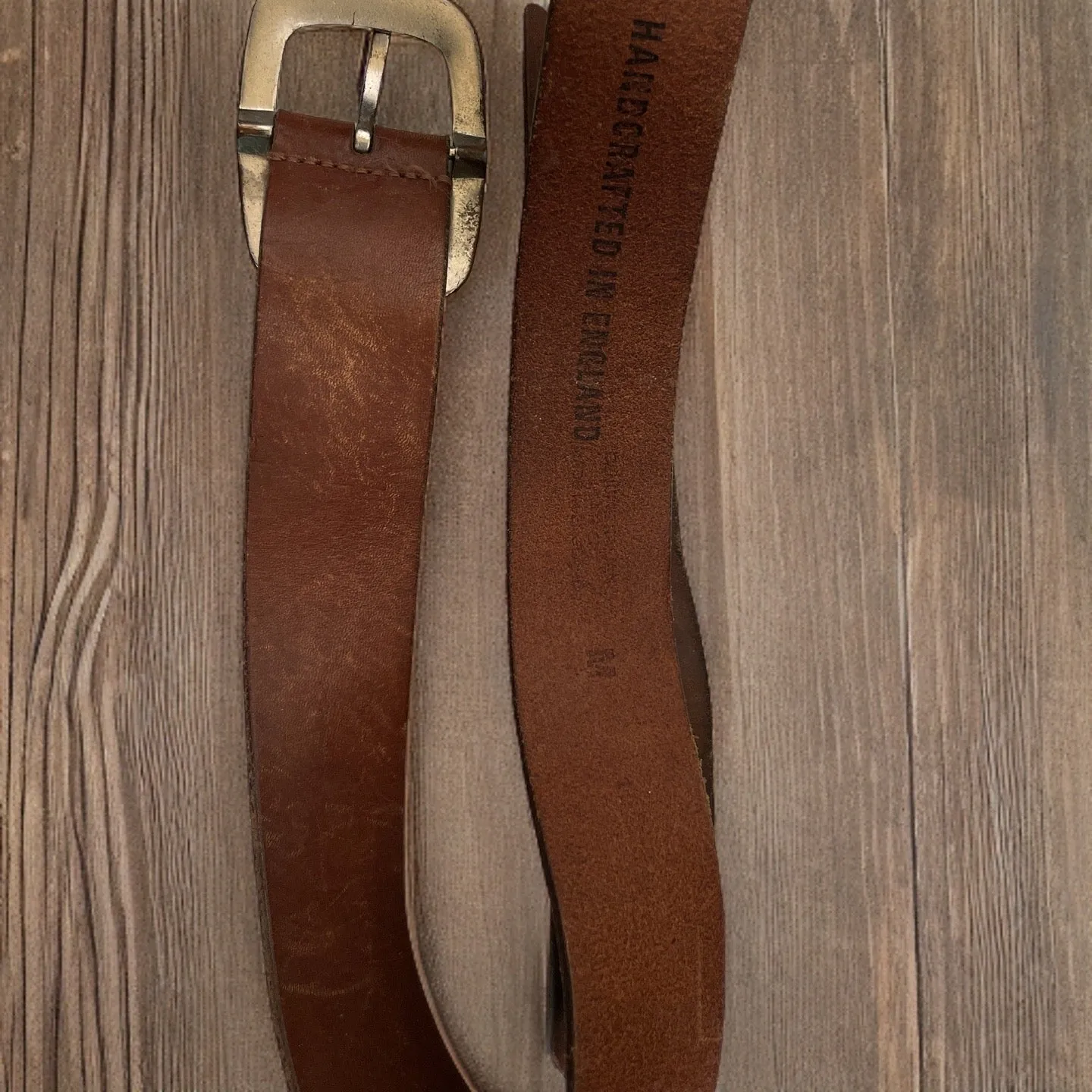 Vintage brown leather double roller buckle belts