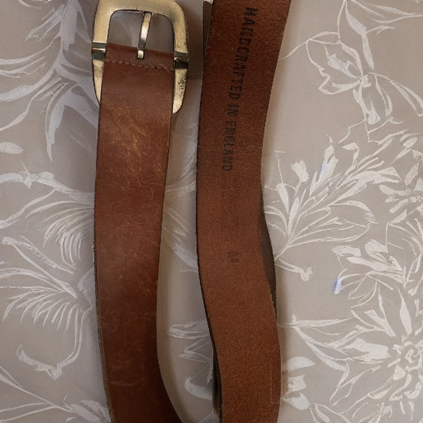 Vintage brown leather double roller buckle belts