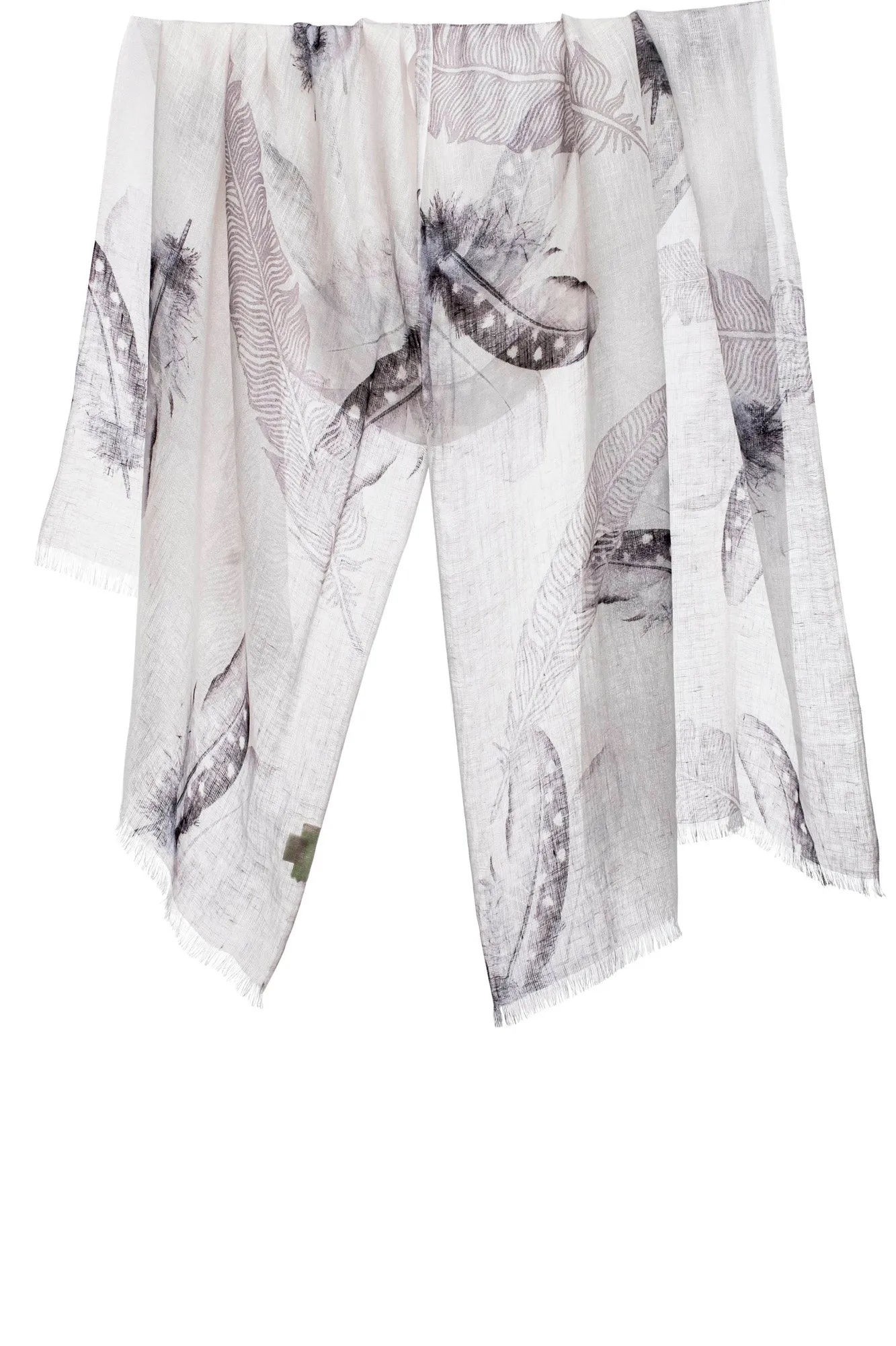 White Floral Linen Scarf