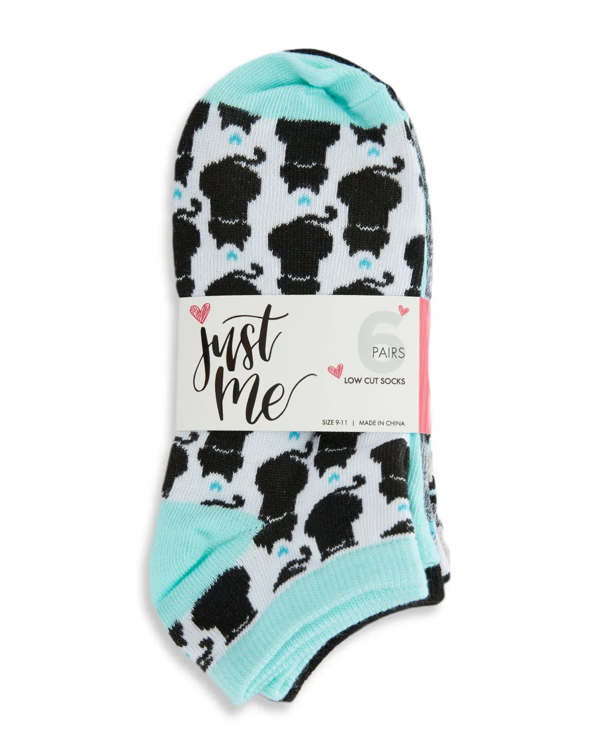 Women's 6 Pair Pack Feline Fine Cat Theme Low Cut Socks