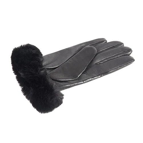 Women's black nappa leather gloves with faux fur